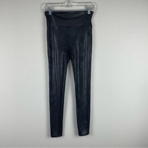 Spanx Black Shine Faux Leather Leggings Size Medium